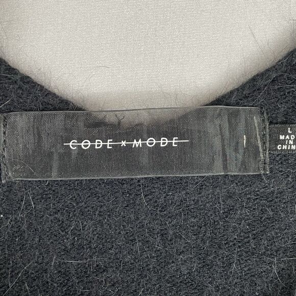 Code x Mode Fuzzy Knit V Neck Crop Top Women's Large Black Angora Sleeveless - Picture 5 of 9